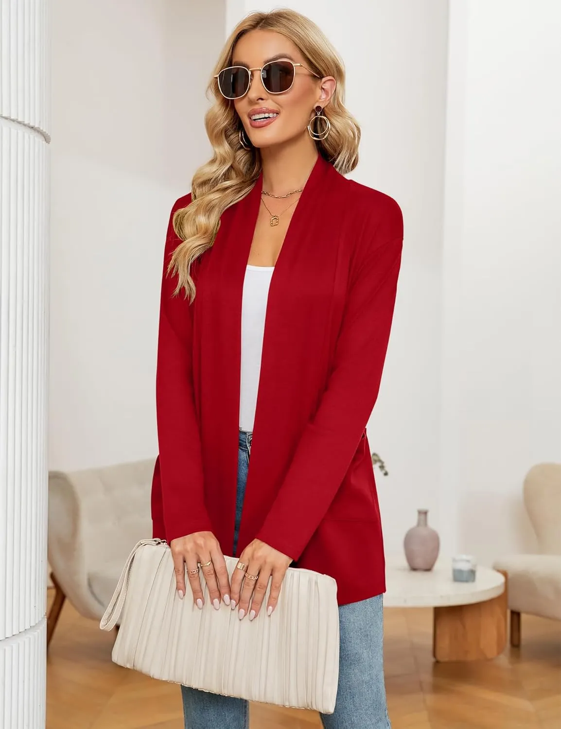 Micoson Women's Long Sleeve Open Front Cardigan Casual Loose Lightweight Cardigans with Pockets