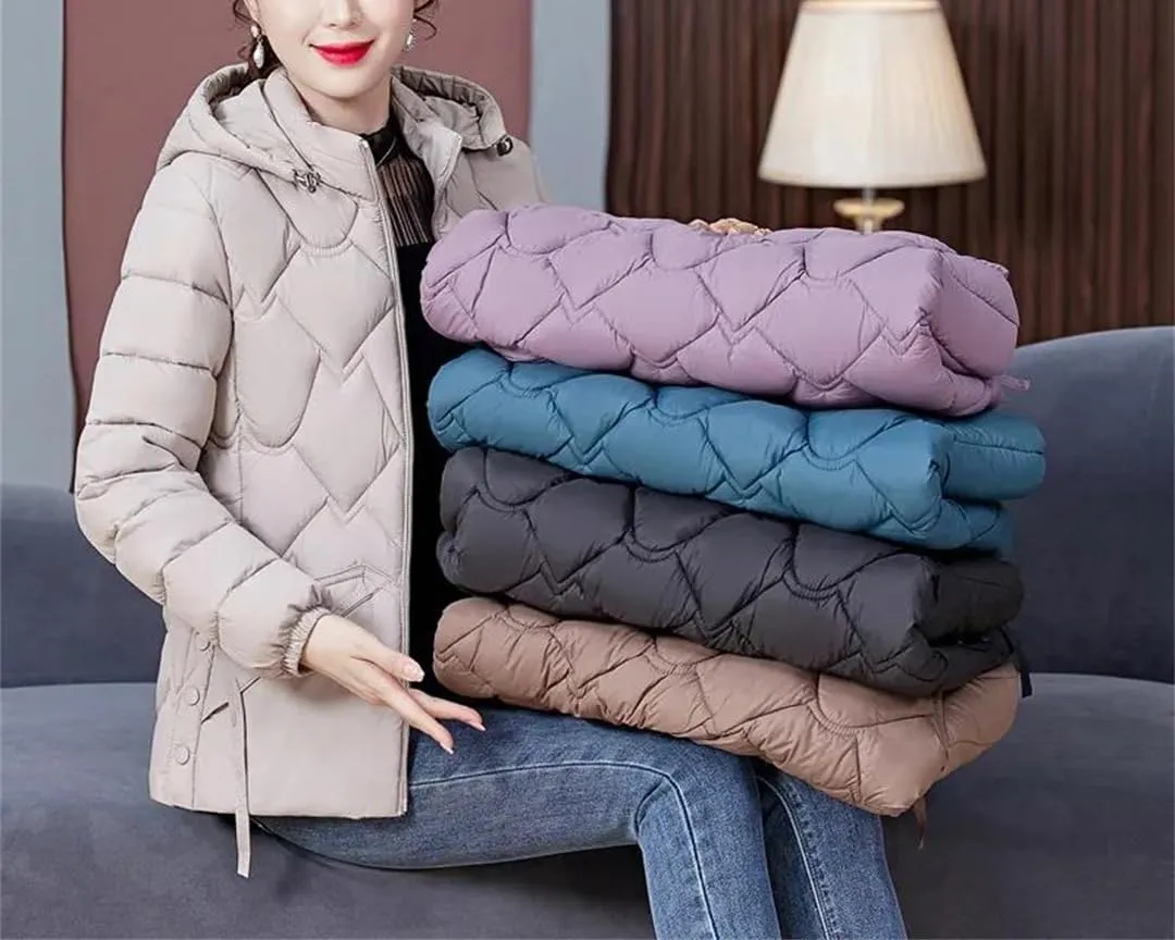 Mid-Aged Women Cotton-Padded Coats Autumn Winter Warm Jacket Casual Hooded Down Cotton Parkas Zipper Outwear