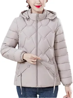 Mid-Aged Women Cotton-Padded Coats Autumn Winter Warm Jacket Casual Hooded Down Cotton Parkas Zipper Outwear