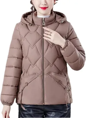Mid-Aged Women Cotton-Padded Coats Autumn Winter Warm Jacket Casual Hooded Down Cotton Parkas Zipper Outwear