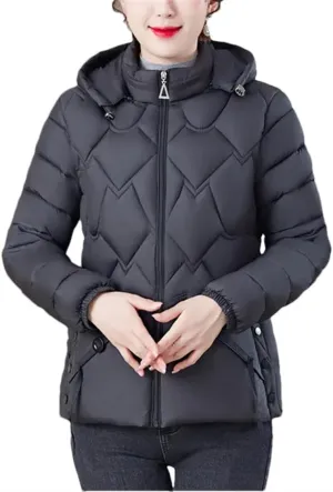 Mid-Aged Women Cotton-Padded Coats Autumn Winter Warm Jacket Casual Hooded Down Cotton Parkas Zipper Outwear