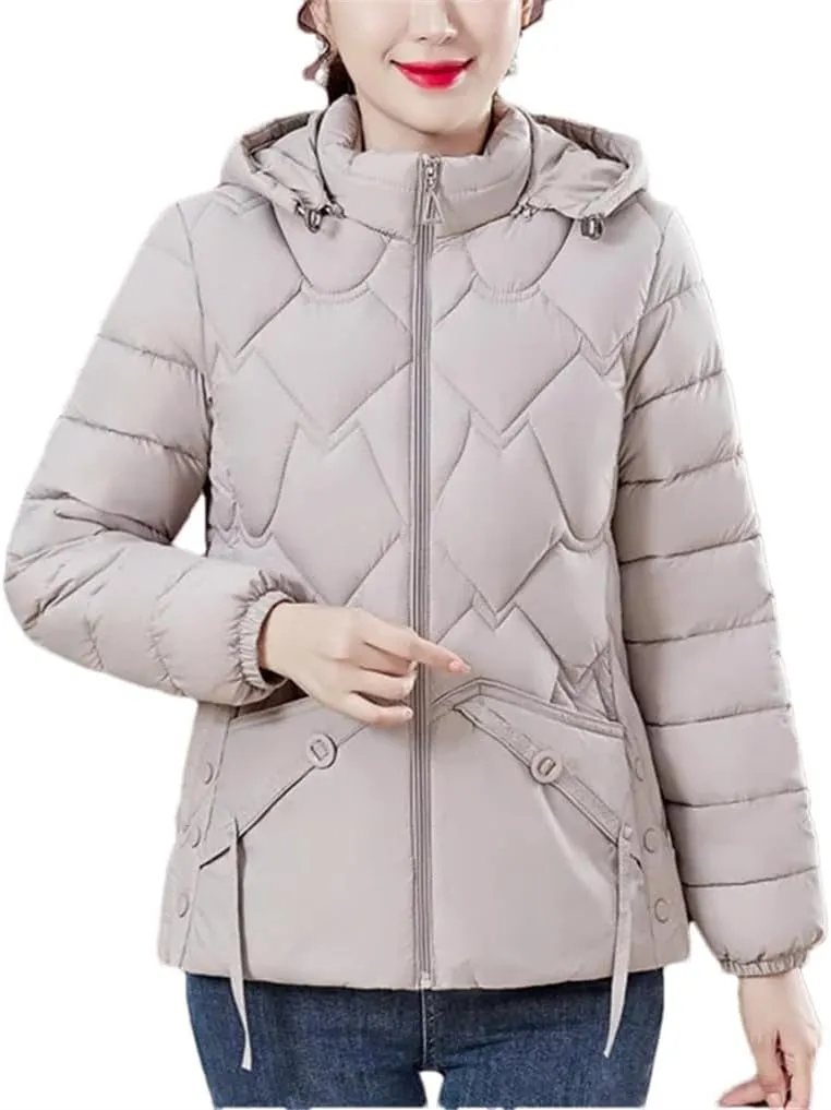 Mid-Aged Women Cotton-Padded Coats Autumn Winter Warm Jacket Casual Hooded Down Cotton Parkas Zipper Outwear