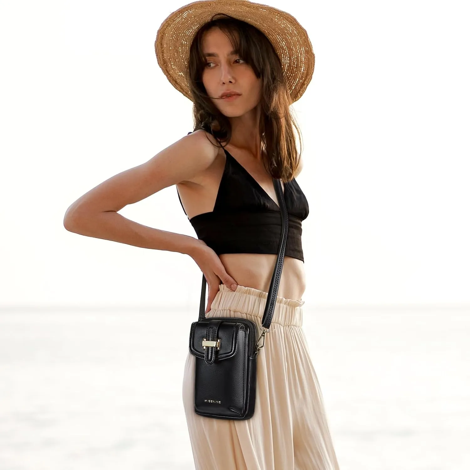 Missnine Small Crossbody Bags for Women Vegan Leather Cell Phone Purses Trendy RFID Wallet Purses with Adjustable Strap