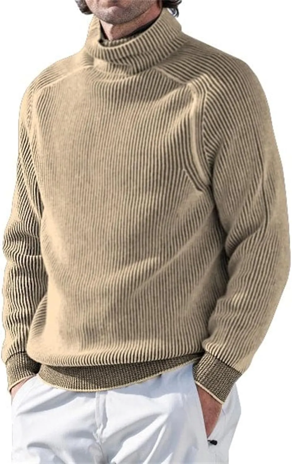 Mmoneyake Mens Slim Fit Turtleneck Sweater Ribbed Mock Neck Pullover Sweater Long Sleeve Basic Knitted Jumper Winter Knitwear