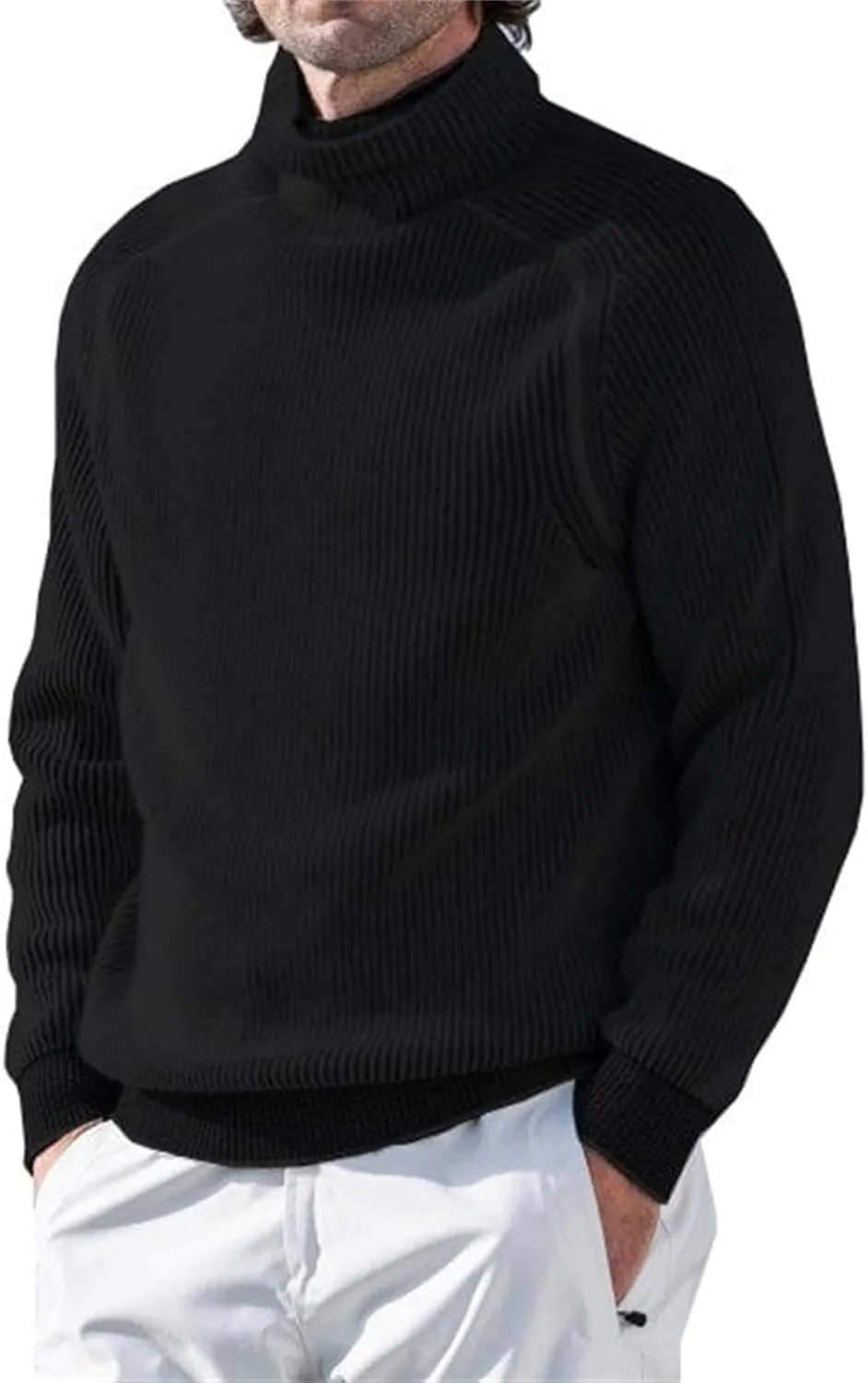 Mmoneyake Mens Slim Fit Turtleneck Sweater Ribbed Mock Neck Pullover Sweater Long Sleeve Basic Knitted Jumper Winter Knitwear
