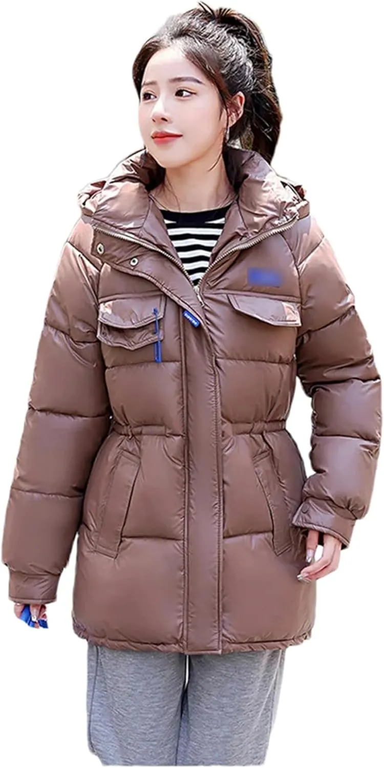 Mnjyihy Women Glossy Down Cotton Coat Winter Warm Down Jacket Parkas Thick Warm Cotton-Padded Coat Outwear