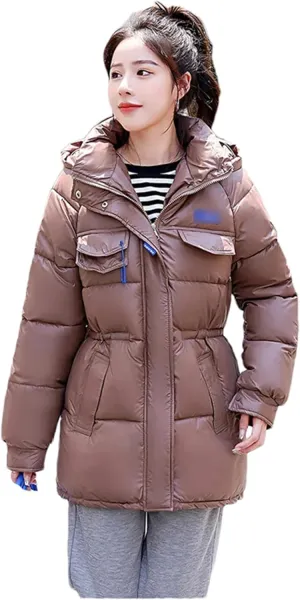 Mnjyihy Women Glossy Down Cotton Coat Winter Warm Down Jacket Parkas Thick Warm Cotton-Padded Coat Outwear