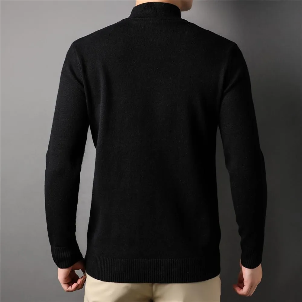 Mock Neck Knitwear Sweater Men Clothing Spring Autumn Classic Streetwear Striped Pullover