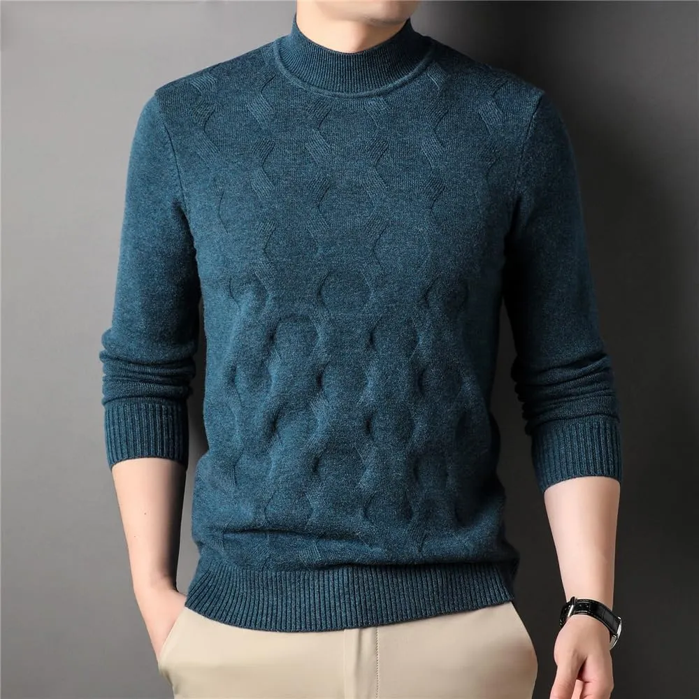 Mock Neck Knitwear Sweater Men Clothing Spring Autumn Classic Streetwear Striped Pullover