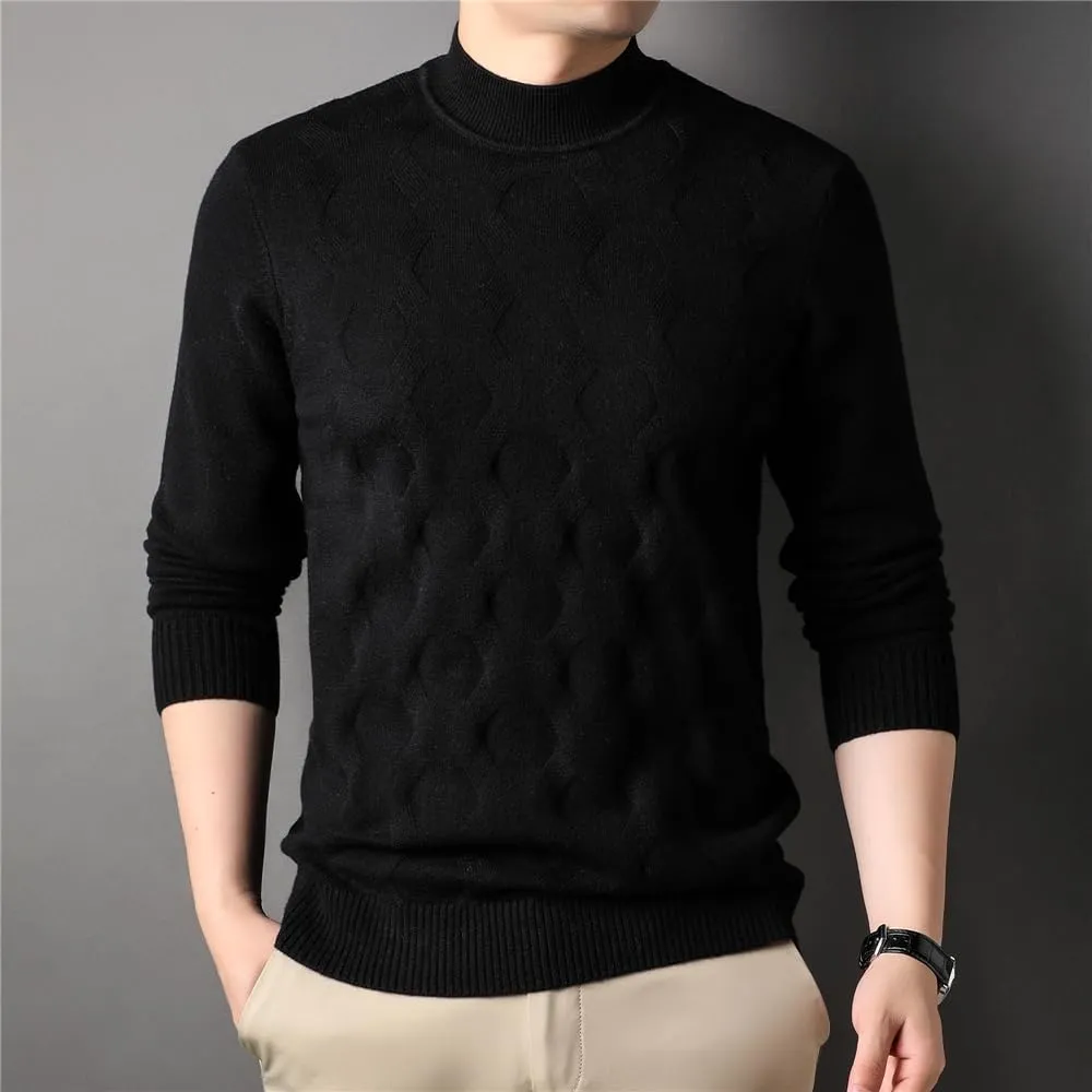 Mock Neck Knitwear Sweater Men Clothing Spring Autumn Classic Streetwear Striped Pullover
