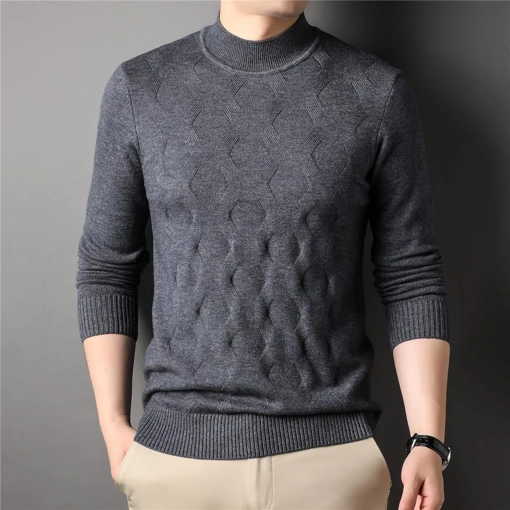 Mock Neck Knitwear Sweater Men Clothing Spring Autumn Classic Streetwear Striped Pullover