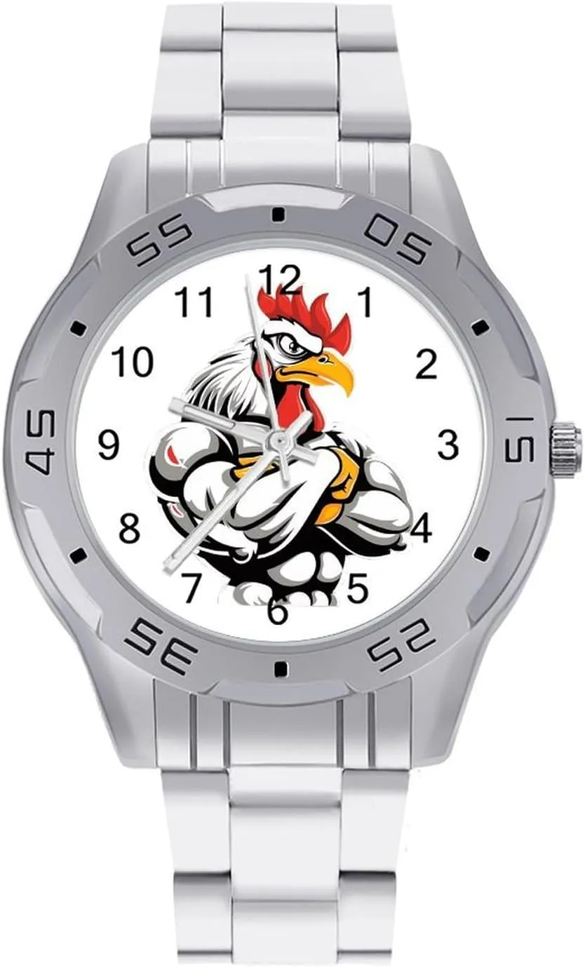 Muscular and Strong Chicken Men's Business Watch Fashion Stainless Steel Wristwatches Custom Easy Read Watches for Women