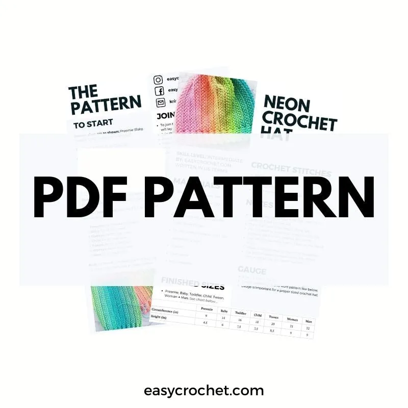 Neon Hat PDF Crochet Pattern - Digital Download