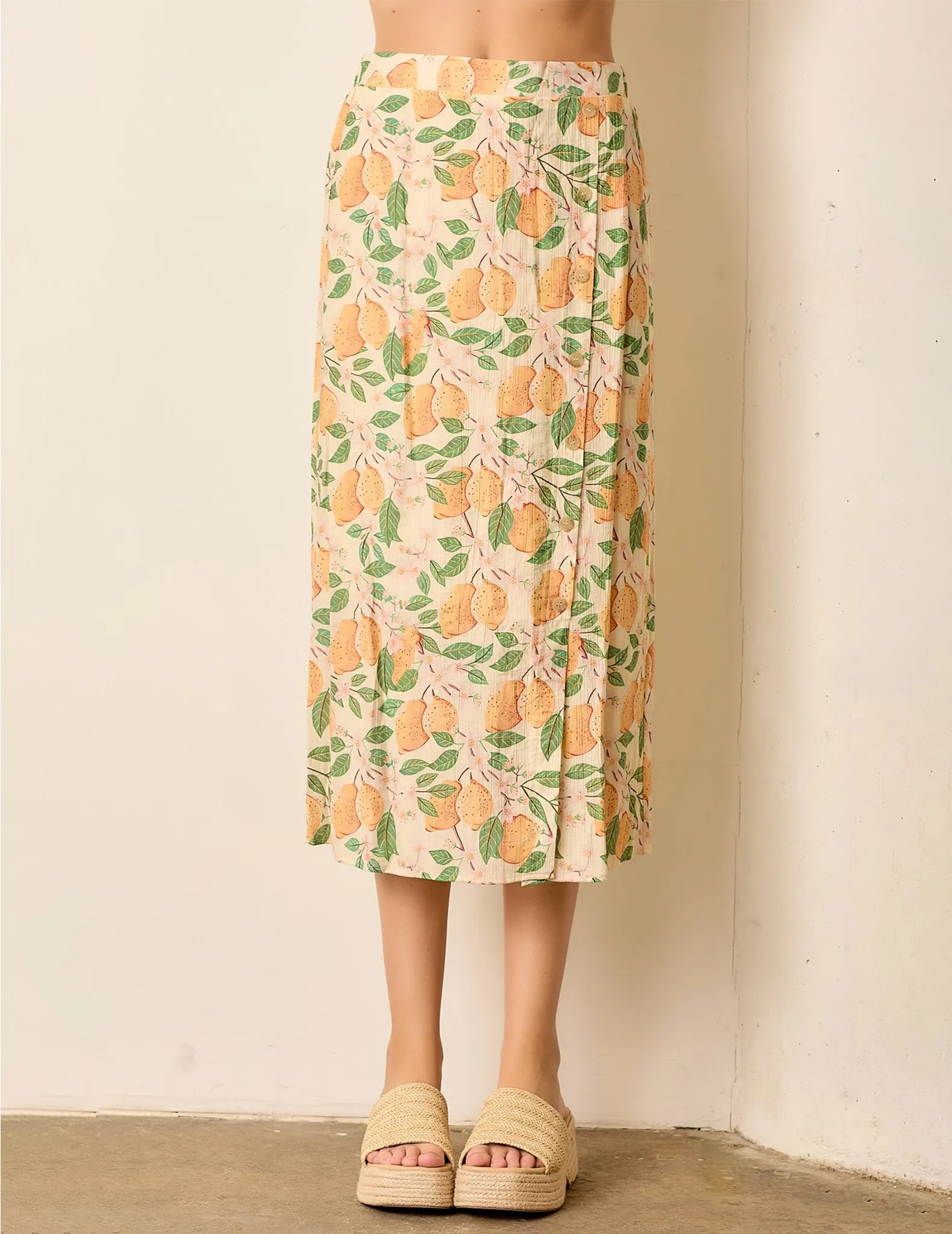 Nina Lemon Print Button Skirt