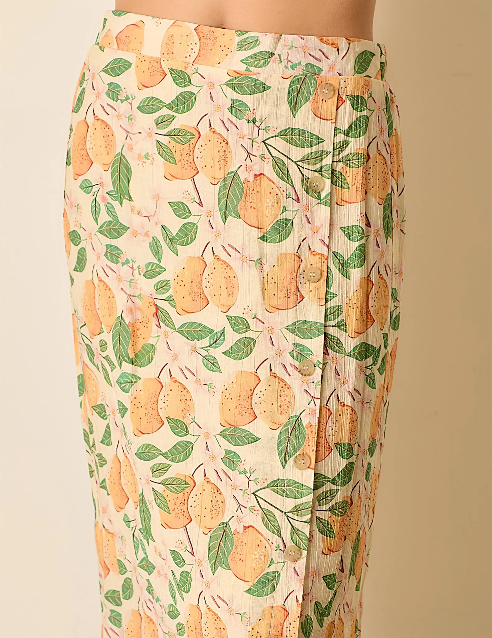 Nina Lemon Print Button Skirt