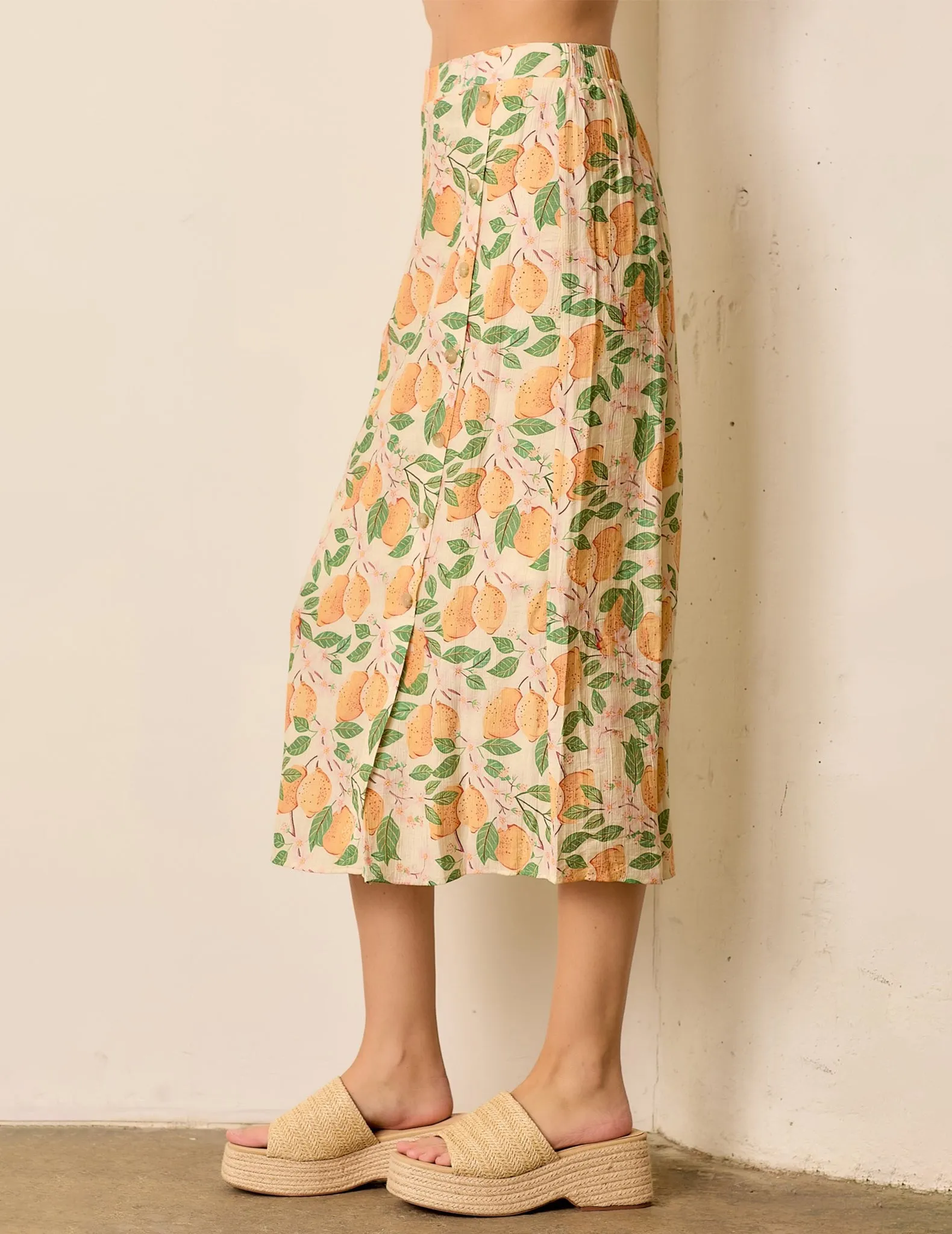 Nina Lemon Print Button Skirt