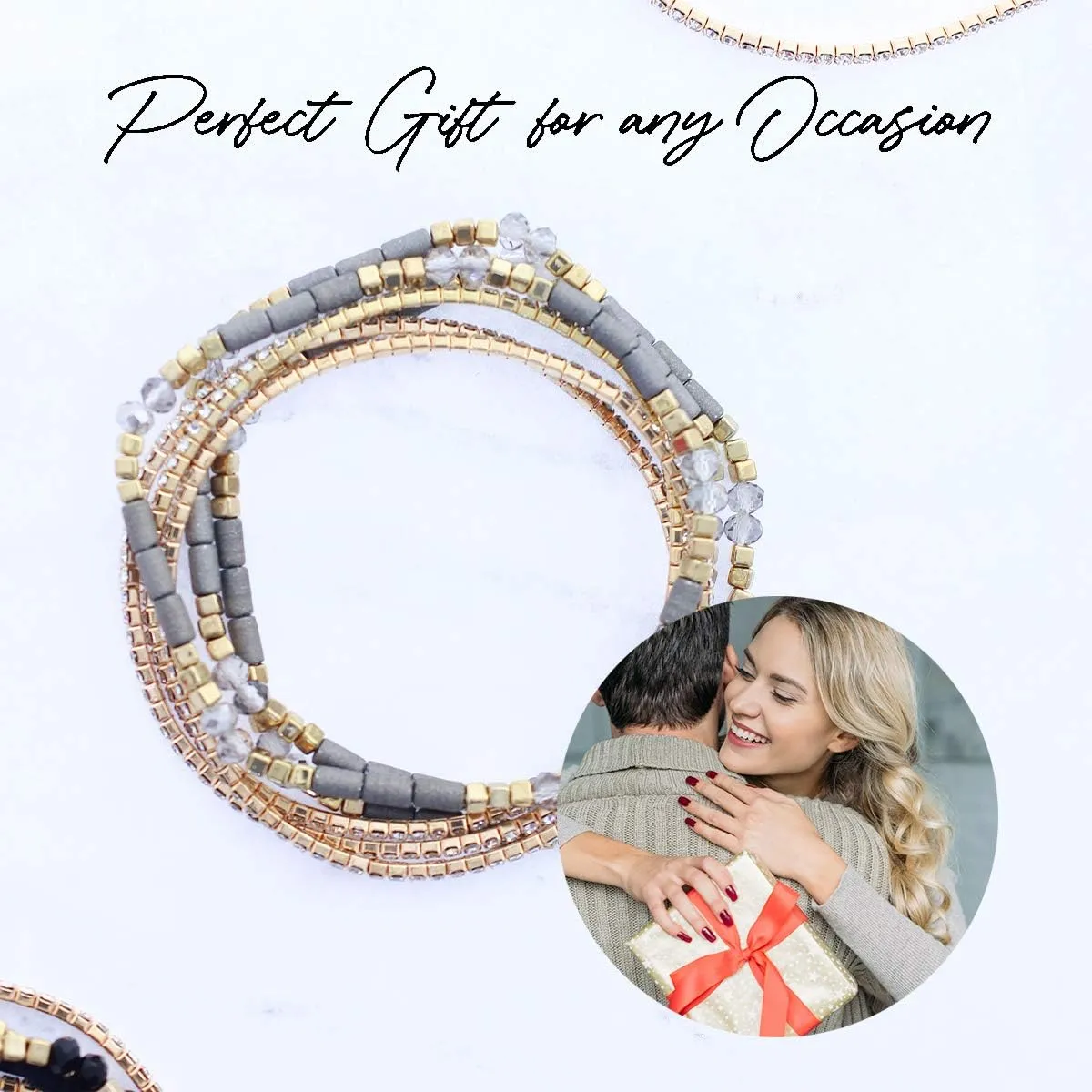 NTLX Multi Strand Beaded Stackable Stretch Bracelets for Women  Bohemian Boho Style Bracelets  Multi Color Layered Statement Bangles