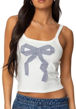 NUFIWI Women Graphic Tank Top Spaghetti Strap Embroidered Crop Tops Sleeveless Cute Baby Tee Y2k Jersey Camisole