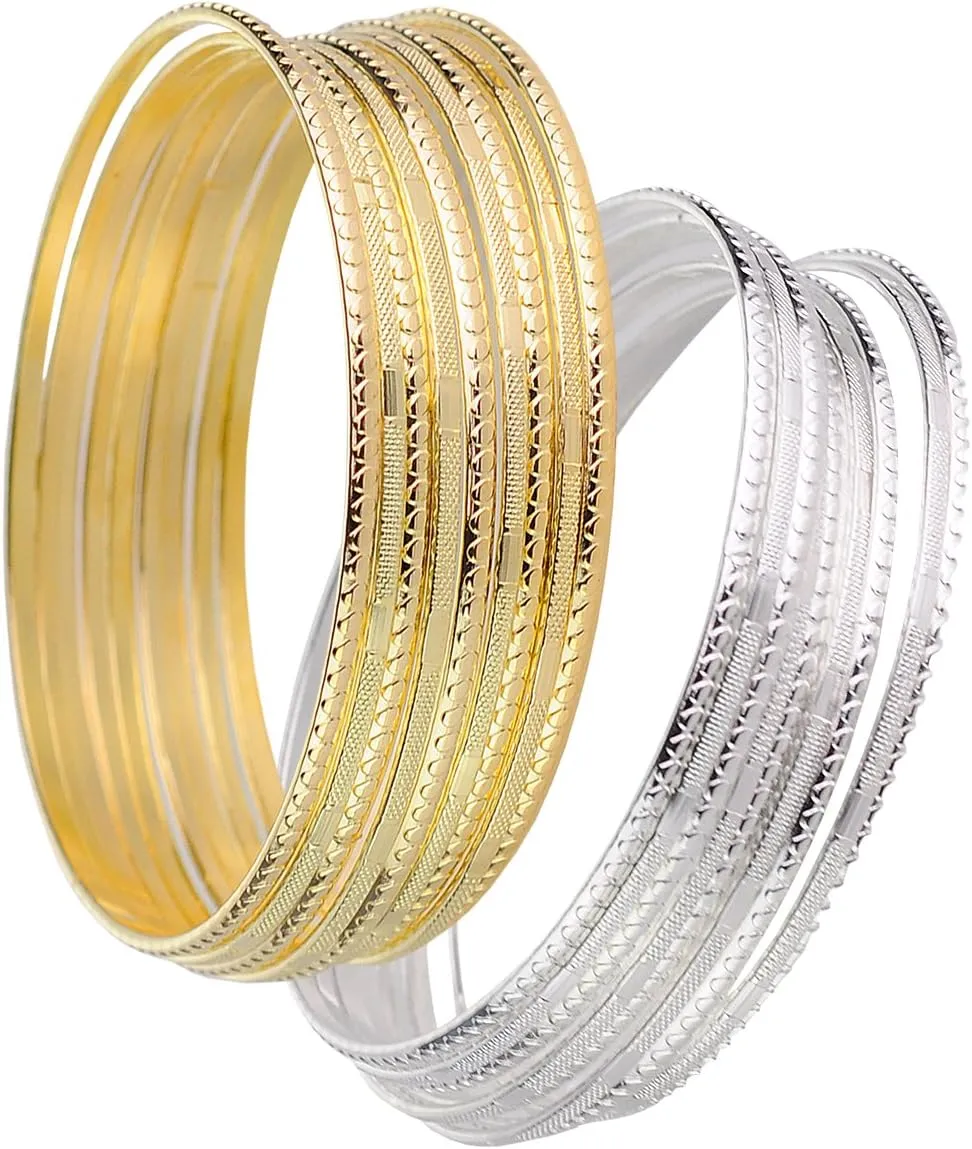 NYFASHION101 Women's Stackable Indian Style Bangle Bracelets Set in Gold-Tone/Silver-Tone