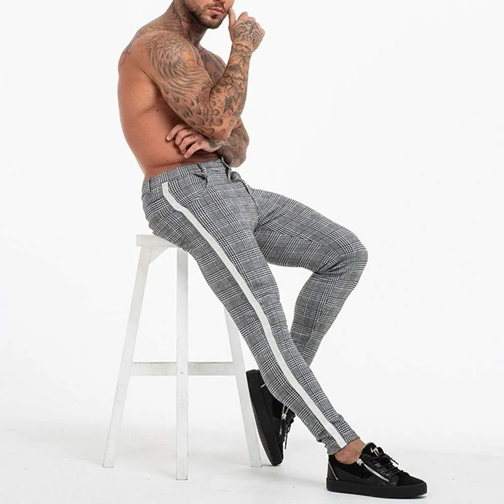 Nyybw Mens Chinos Casual Pants - Slim Fit Stretch Plaid Dress Pants Lightweight Skinny Long Pants Business Golf Dress Pants