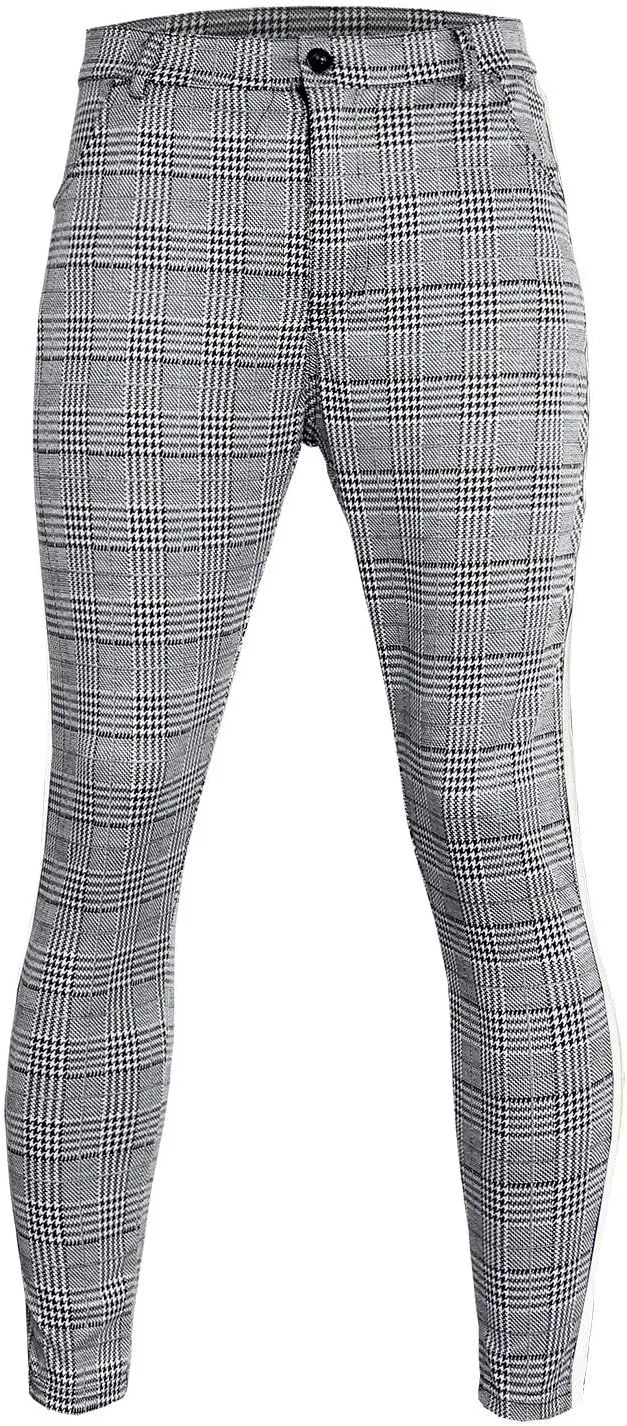 Nyybw Mens Chinos Casual Pants - Slim Fit Stretch Plaid Dress Pants Lightweight Skinny Long Pants Business Golf Dress Pants