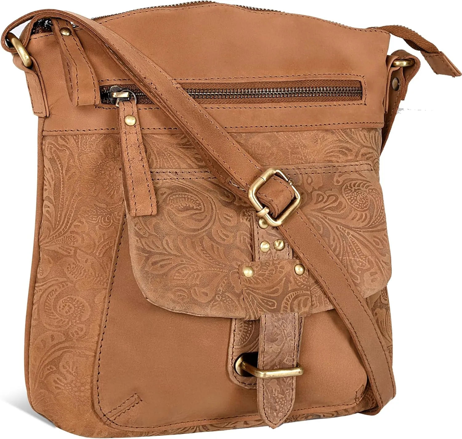Oak Leathers Leather Crossbody Bag For Women With Adjustable Sling Strap - Medium Size Crossover Shoulder Handbag Purse