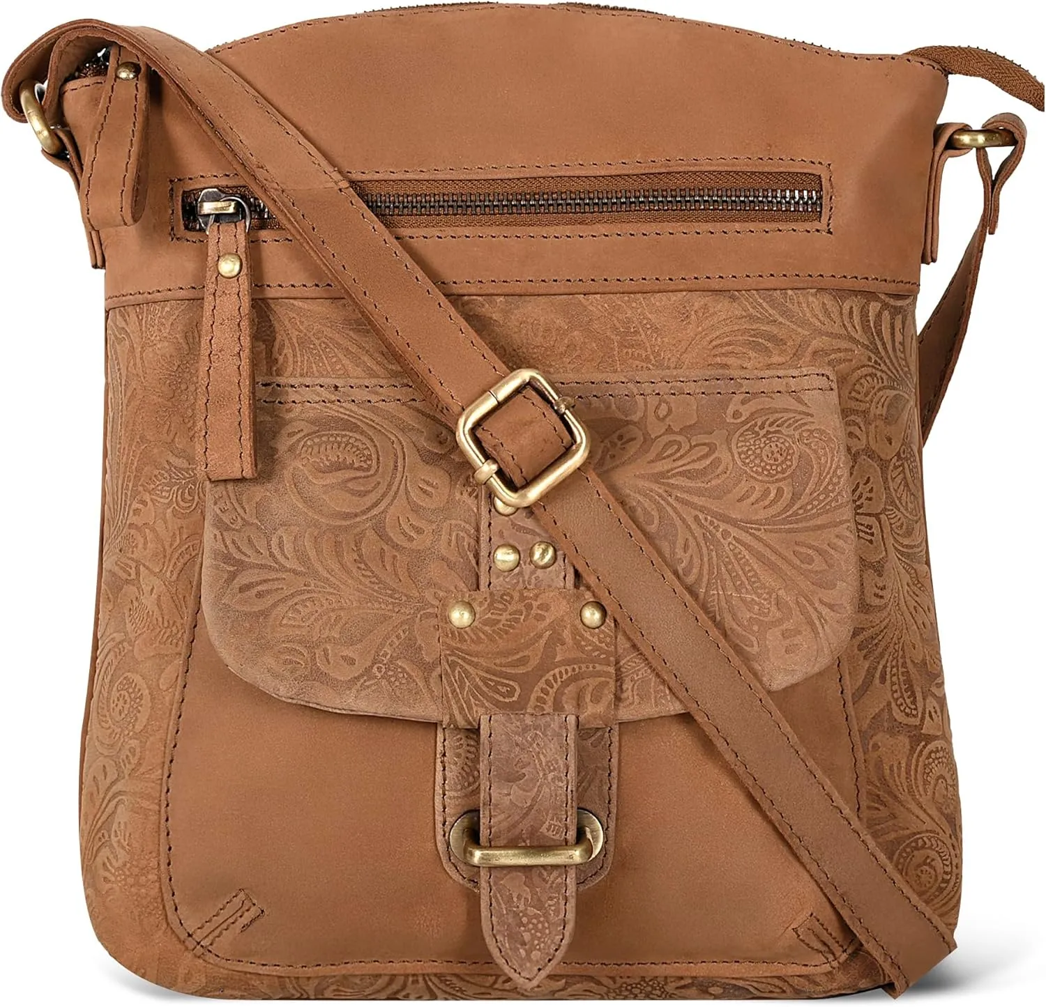 Oak Leathers Leather Crossbody Bag For Women With Adjustable Sling Strap - Medium Size Crossover Shoulder Handbag Purse