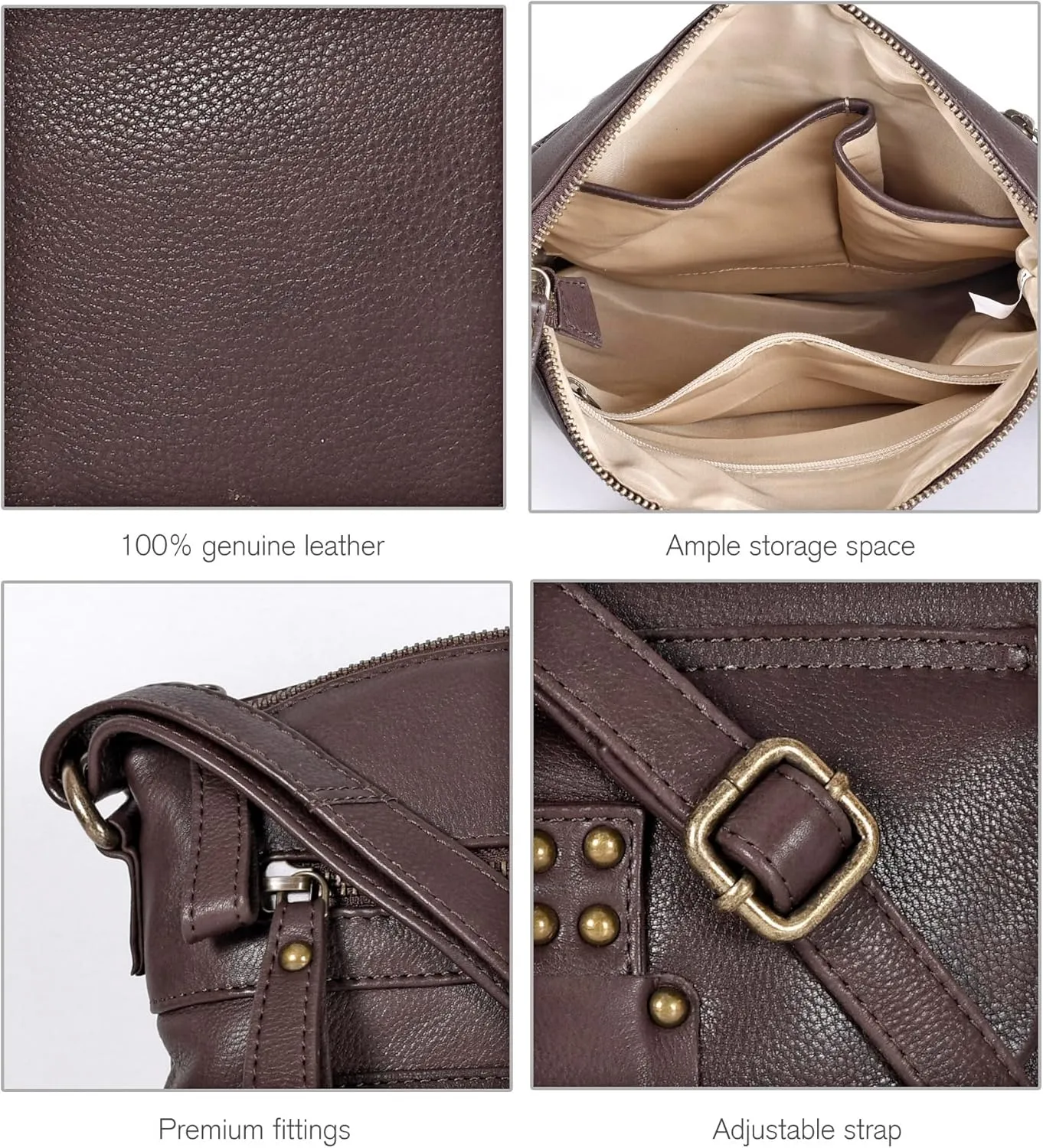 Oak Leathers Leather Crossbody Bag For Women With Adjustable Sling Strap - Medium Size Crossover Shoulder Handbag Purse