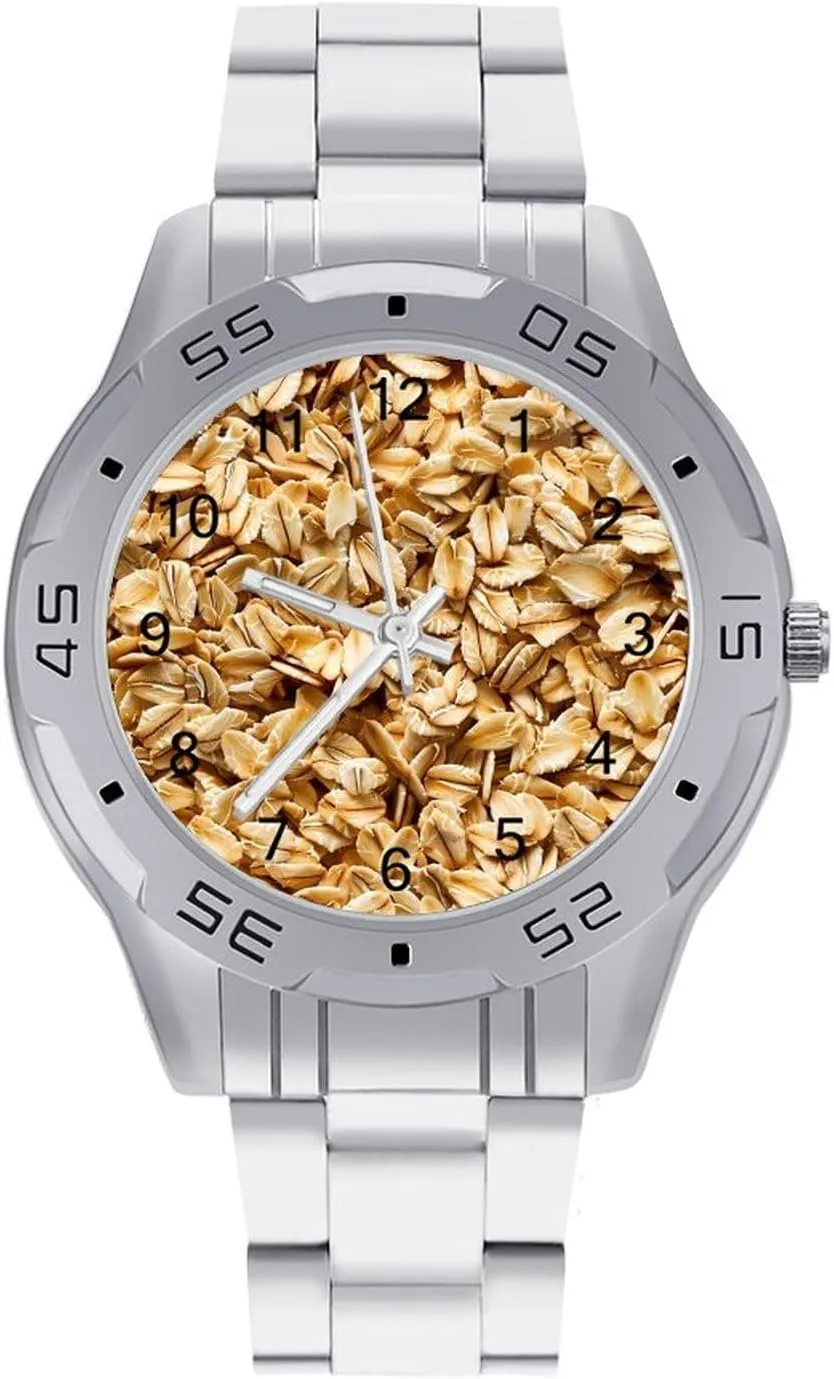 Oatmeal Cereals Grains Classic Wrist Watches for Men Casual Business Dress Watch with Stainless Steel Band Work Party