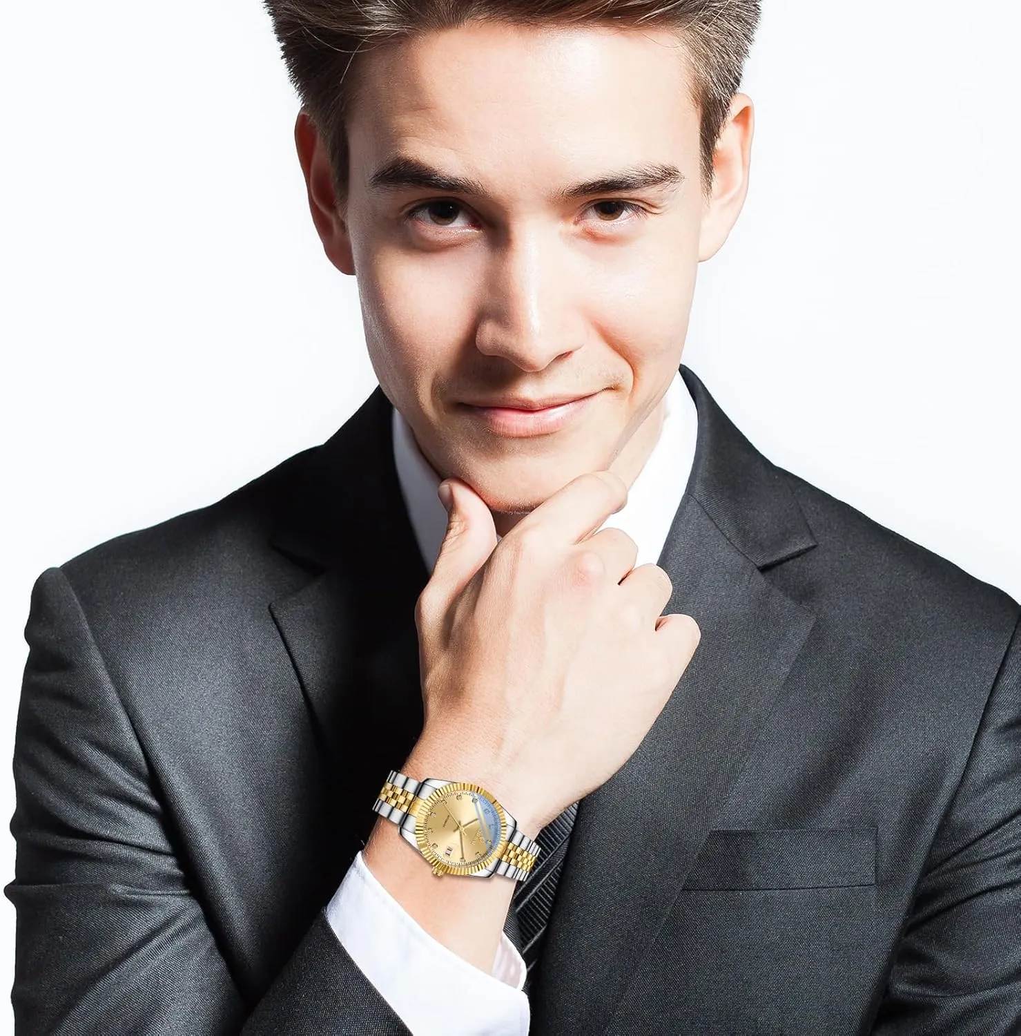 OIDEA Automatic Watches for Men: Luxury Rhinestone Diamond Round Dial Self Winding Mechanical Business Dress Watch Stainless Steel Waterproof Luminous Day Date Wrist Watch