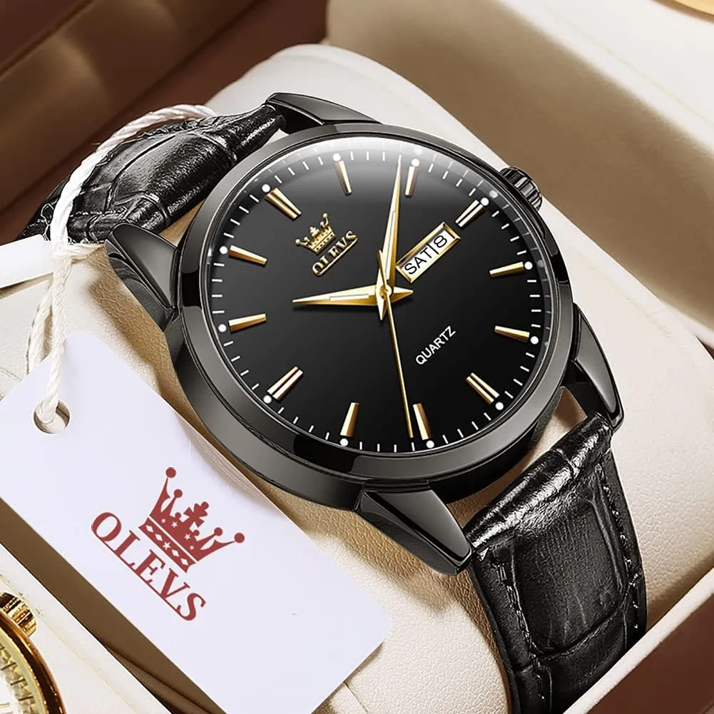 OLEVS Amazon Watches,Brown Leather Watch for Men,Men Day Date Watch,Men's Luminous Watch,Dress Watch for Men,Rose Gold Watch for Men,Men's Fashion Quartz Watch,Waterproof Brown Man Watches