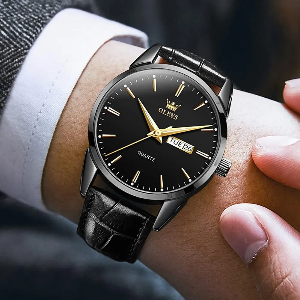 OLEVS Amazon Watches,Brown Leather Watch for Men,Men Day Date Watch,Men's Luminous Watch,Dress Watch for Men,Rose Gold Watch for Men,Men's Fashion Quartz Watch,Waterproof Brown Man Watches