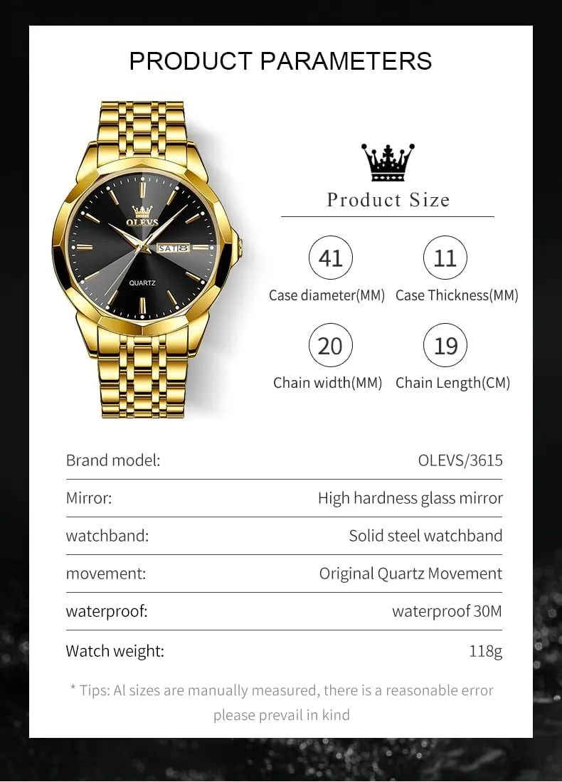 OLEVS Men Watches Business Dress Diamond Analog Quartz Date Luxury Wrist Watch Casual Stainless Steel Waterproof Luminous Two Tone Watch for Men