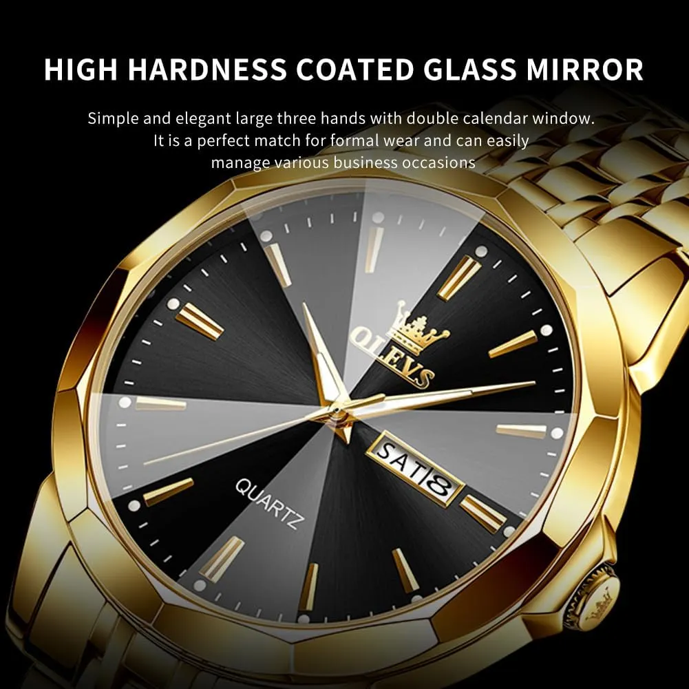 OLEVS Men Watches Business Dress Diamond Analog Quartz Date Luxury Wrist Watch Casual Stainless Steel Waterproof Luminous Two Tone Watch for Men