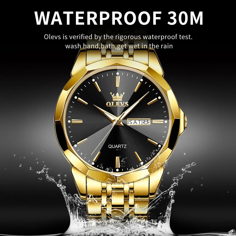 OLEVS Men Watches Business Dress Diamond Analog Quartz Date Luxury Wrist Watch Casual Stainless Steel Waterproof Luminous Two Tone Watch for Men