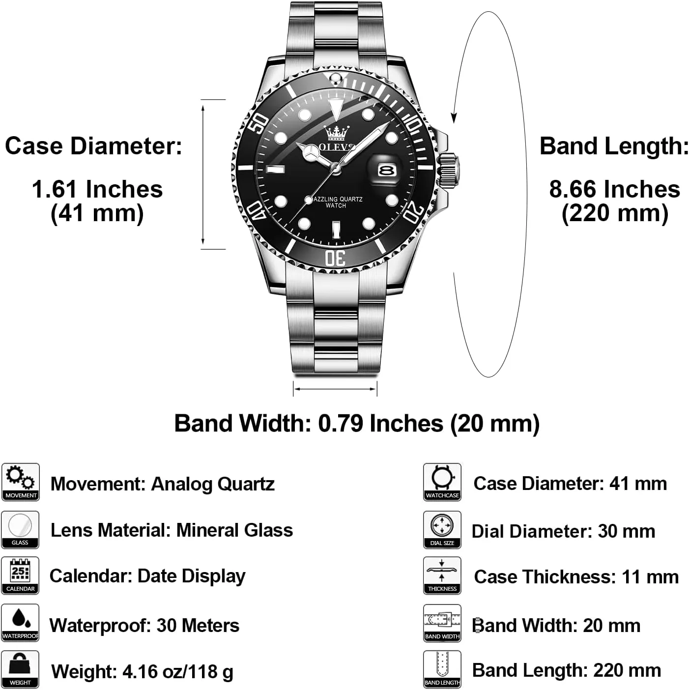 OLEVS Men's Stainless Steel Watch, Easy to Read Gold Silver Two Tone Analog Quartz Wristwatch, Luxury Rotating Bezel Magnified Date Waterproof Luminous Dress Watches for Men