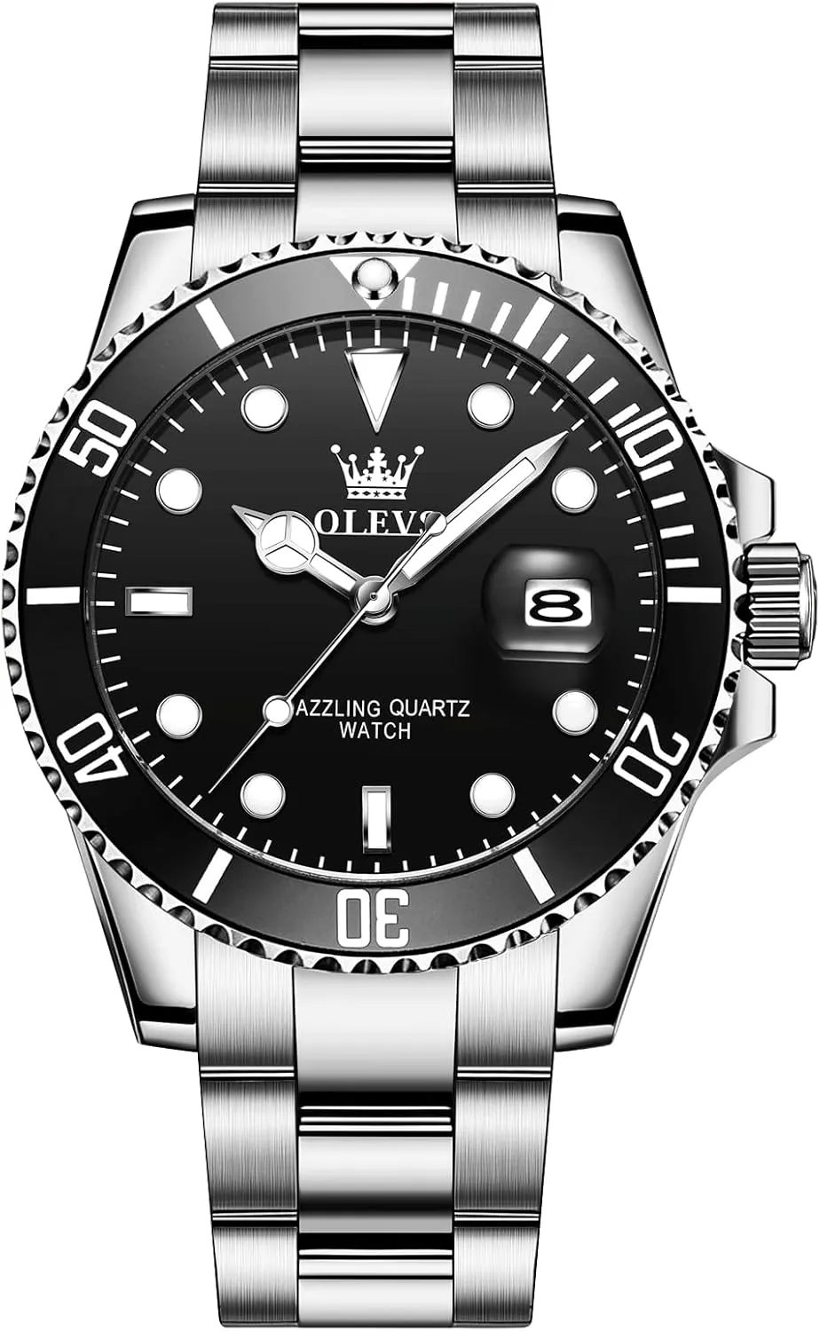 OLEVS Men's Stainless Steel Watch, Easy to Read Gold Silver Two Tone Analog Quartz Wristwatch, Luxury Rotating Bezel Magnified Date Waterproof Luminous Dress Watches for Men