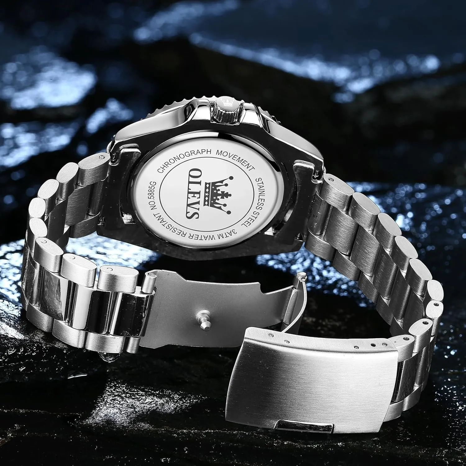 OLEVS Men's Stainless Steel Watch, Easy to Read Gold Silver Two Tone Analog Quartz Wristwatch, Luxury Rotating Bezel Magnified Date Waterproof Luminous Dress Watches for Men