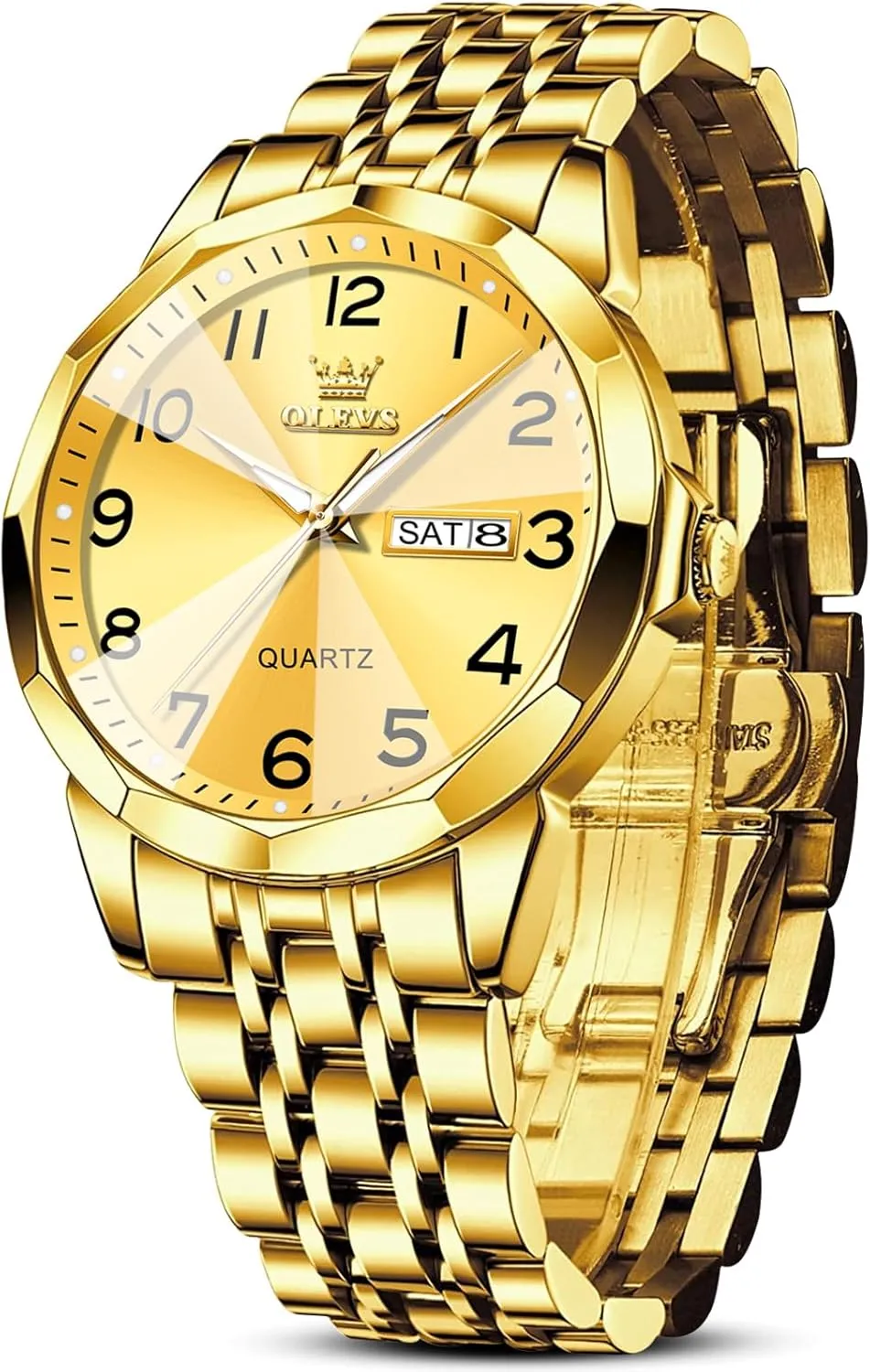OLEVS Mens Watch, Dress Stainless Steel Analog Quartz Watches for Men with Day Date, Silver Gold Silver Two Tone Big Face Large Waterproof Luxury Casual Easy to Read Number Dial Men's Wrist Watch