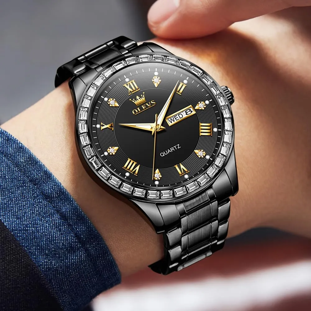 OLEVS Watch for Men Business Dress Analog Quartz Stainless Steel Waterproof Luminous Date Dive Luxury Casual Men Watch Silver Men Wrist Watch