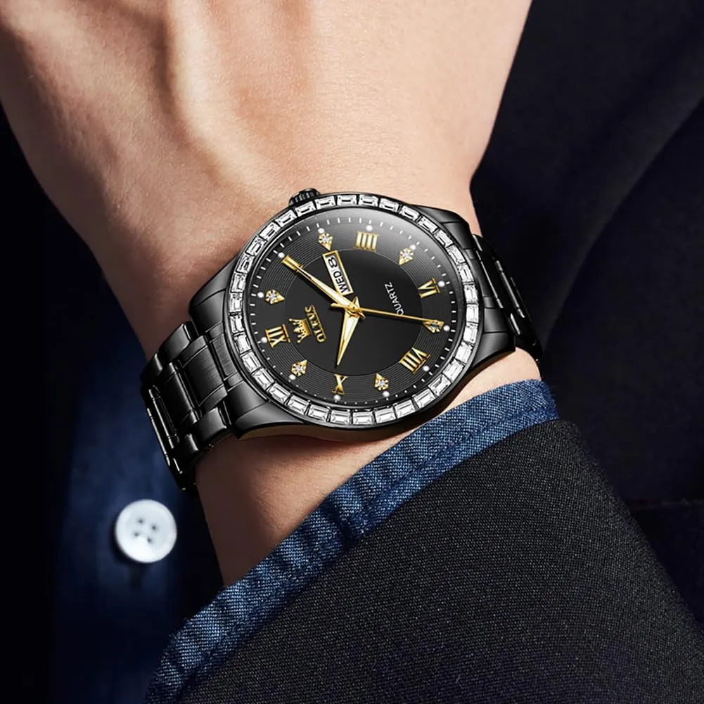 OLEVS Watch for Men Business Dress Analog Quartz Stainless Steel Waterproof Luminous Date Dive Luxury Casual Men Watch Silver Men Wrist Watch