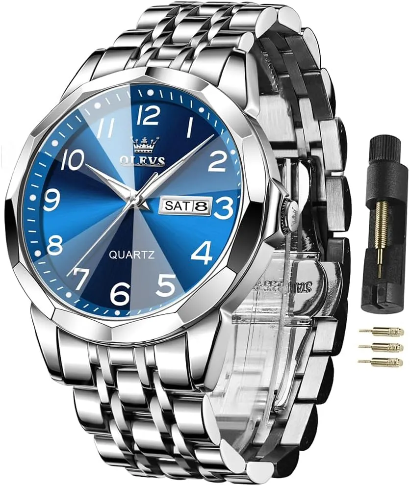 OLEVS Watch for Men Business Dress Diamond Analog Quartz Date Luxury Classic Stainless Steel Waterproof Luminous Two Tone Wrist Watch