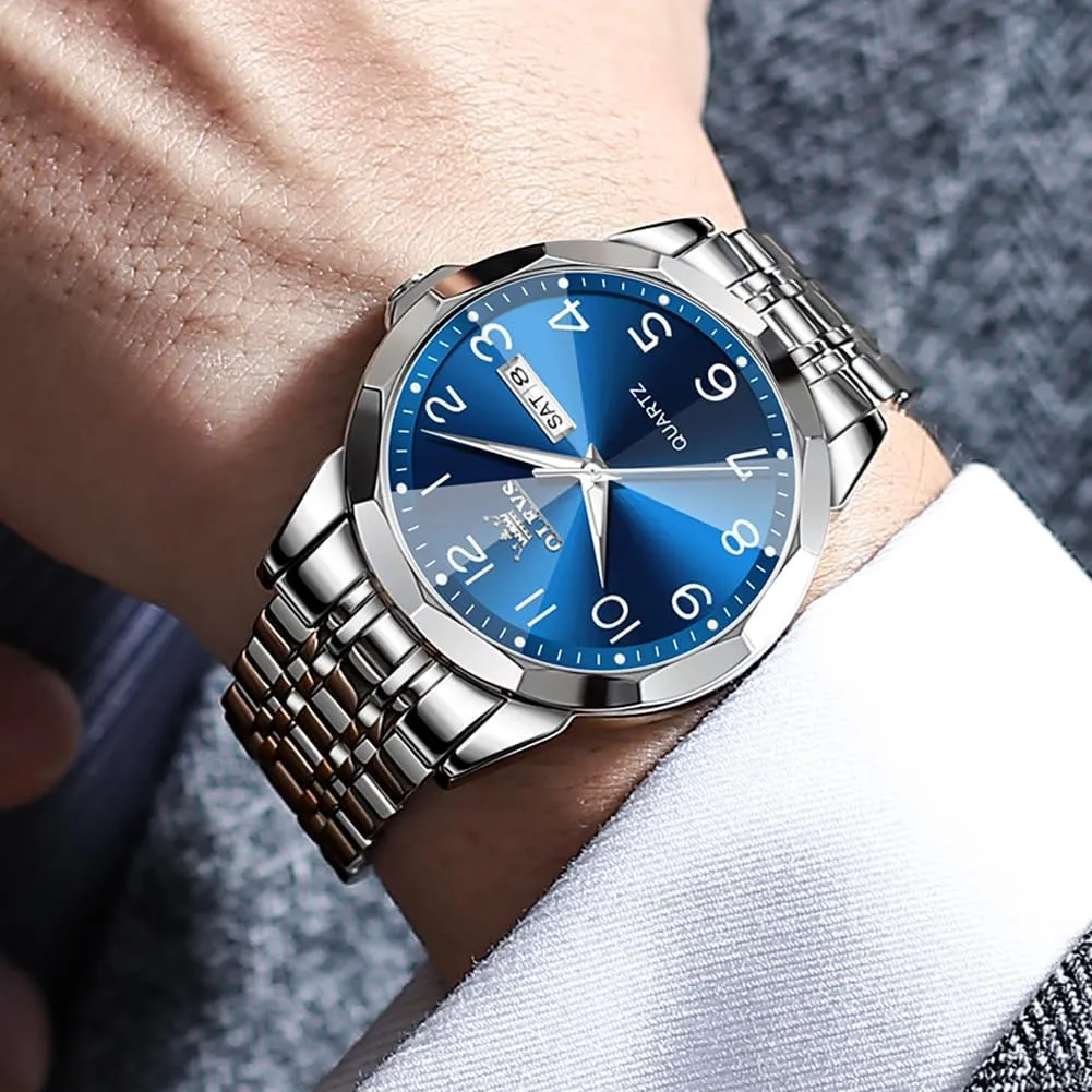 OLEVS Watch for Men Business Dress Diamond Analog Quartz Date Luxury Classic Stainless Steel Waterproof Luminous Two Tone Wrist Watch