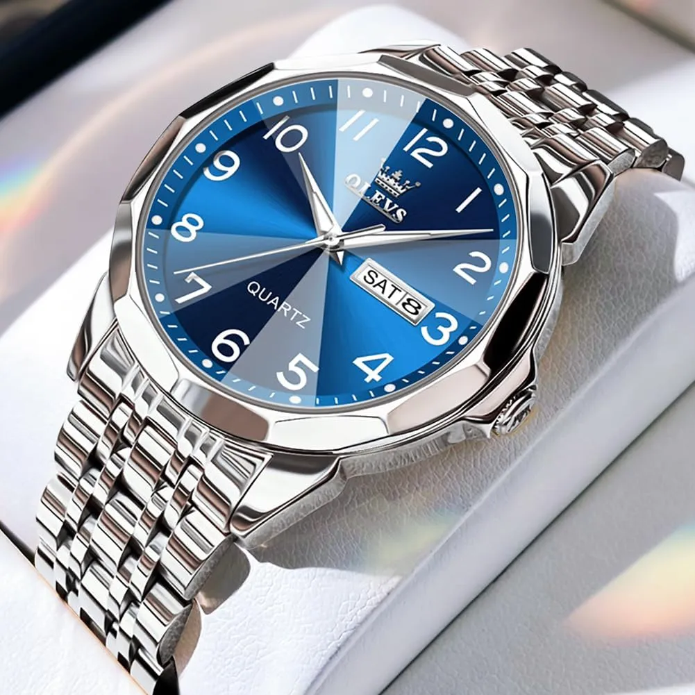 OLEVS Watch for Men Business Dress Diamond Analog Quartz Date Luxury Classic Stainless Steel Waterproof Luminous Two Tone Wrist Watch