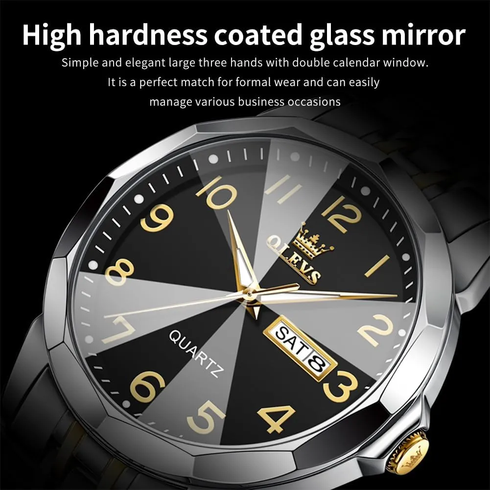 OLEVS Watch for Men Business Dress Diamond Analog Quartz Date Luxury Classic Stainless Steel Waterproof Luminous Two Tone Wrist Watch