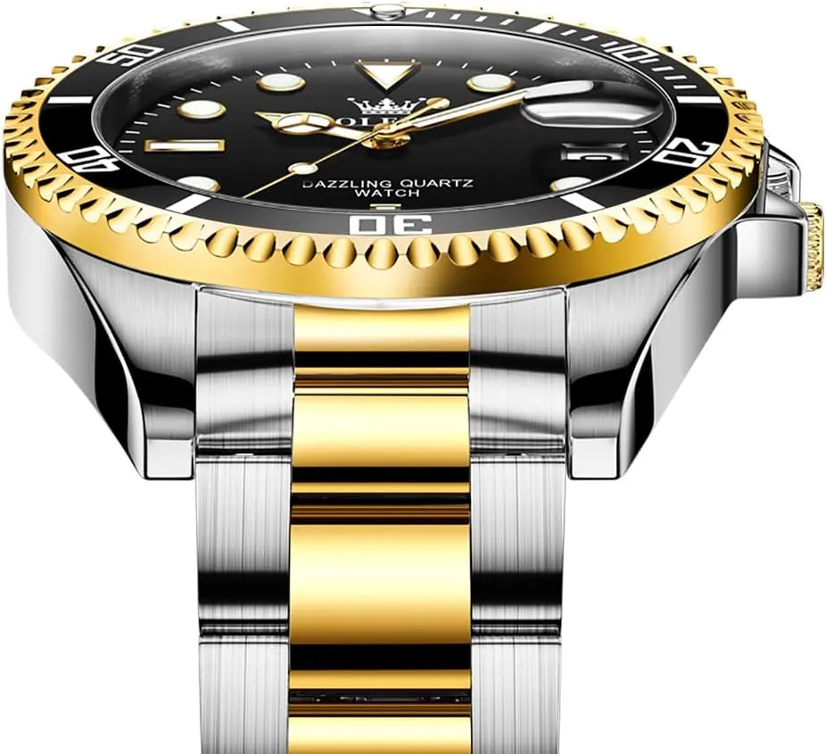 OLEVS Watches for Men Classic with Date Business Dress Luxury Big Face Green/Black/Blue Waterproof Luminous Mens Wrist Watch Analog Two Tone Stainless Steel Men Watch