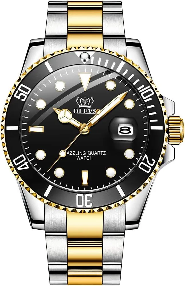 OLEVS Watches for Men Classic with Date Business Dress Luxury Big Face Green/Black/Blue Waterproof Luminous Mens Wrist Watch Analog Two Tone Stainless Steel Men Watch