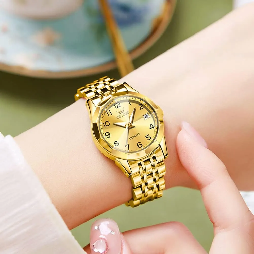 OLEVS Watches for Women Diamond with Date Luxury Leather Female Waterproof Women Wrist Watch Analog Dress Stainless Steel Ladies Watch Luminous Calendar Women Watch Green/Silver/Red Dial