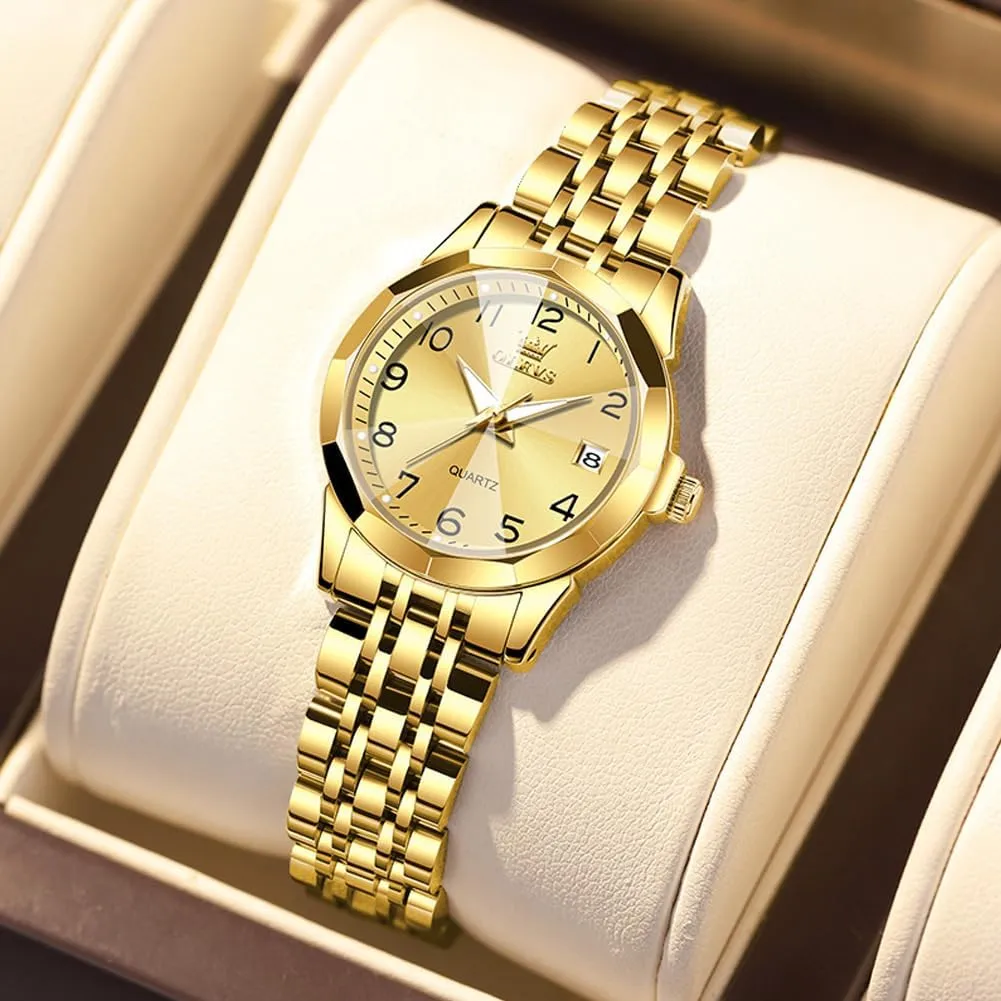 OLEVS Watches for Women Diamond with Date Luxury Leather Female Waterproof Women Wrist Watch Analog Dress Stainless Steel Ladies Watch Luminous Calendar Women Watch Green/Silver/Red Dial