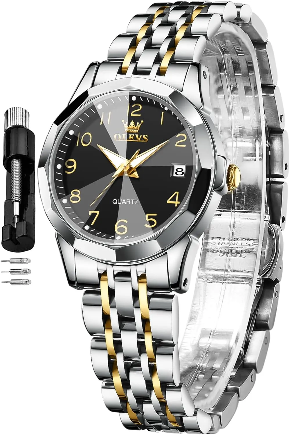 OLEVS Watches for Women Diamond with Date Luxury Leather Female Waterproof Women Wrist Watch Analog Dress Stainless Steel Ladies Watch Luminous Calendar Women Watch Green/Silver/Red Dial